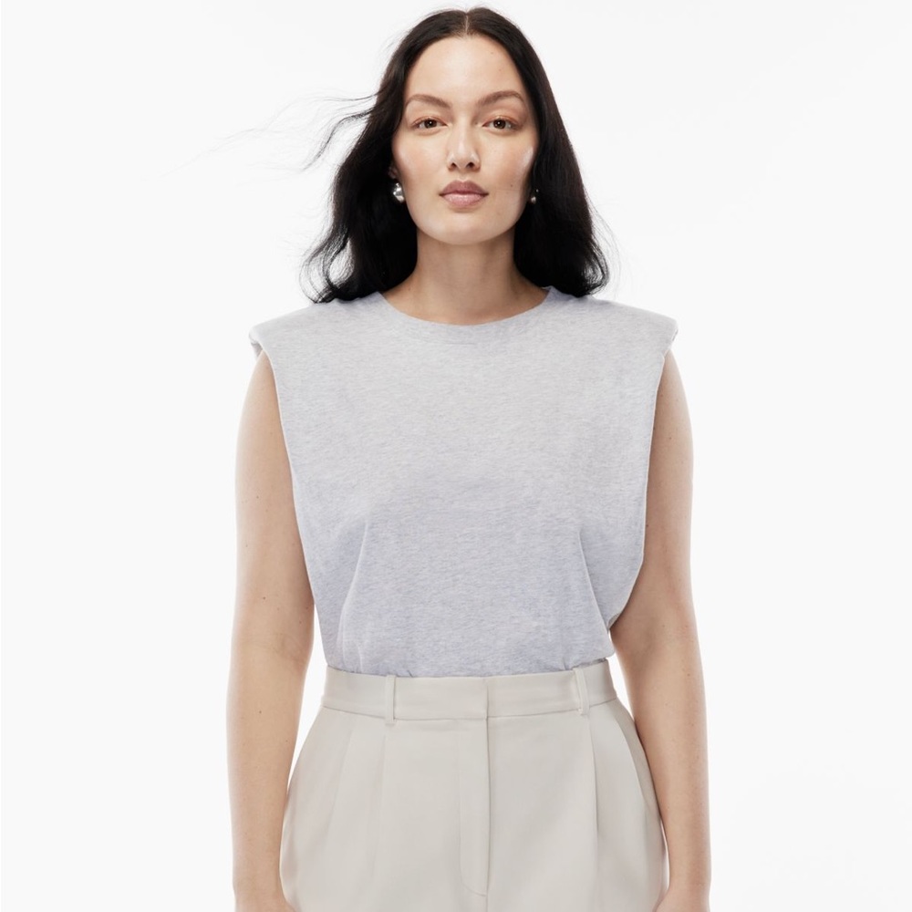 Aritzia Babaton Shoulder Pad Tank Light Heather Cool Grey